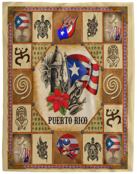Puerto Rico Taino Symbols Fleece Blanket, Premium Sherpa Blanket, Puerto Rico Blanket, Puerto Rico Quilt, Puerto Rican Blanket	VPL Cozy Plush Fleece Blanket - 60x80