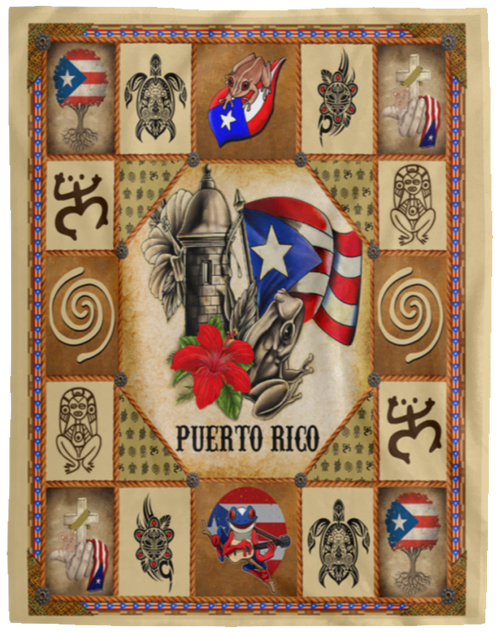 Puerto Rico Taino Symbols Fleece Blanket, Premium Sherpa Blanket, Puerto Rico Blanket, Puerto Rico Quilt, Puerto Rican Blanket	VPL Cozy Plush Fleece Blanket - 60x80