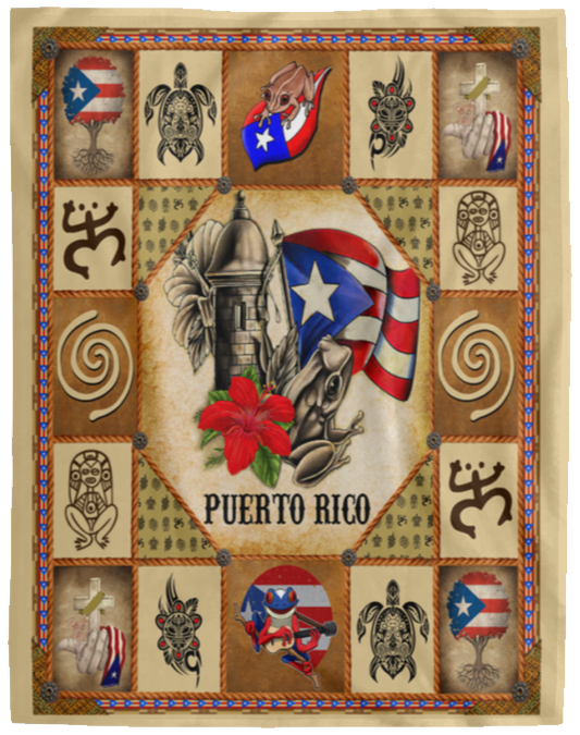 Puerto Rico Taino Symbols Fleece Blanket, Premium Sherpa Blanket, Puerto Rico Blanket, Puerto Rico Quilt, Puerto Rican Blanket	VPL Cozy Plush Fleece Blanket - 60x80