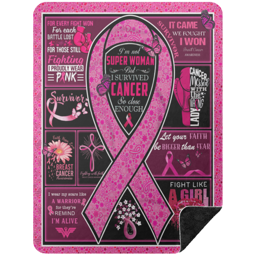 Breast Cancer Survivor I Proudly Wear Pink Ribbon Fleece Blanket, Premium Sherpa Blanket, Breast Cancer Blanket, Pink Ribbon BlanketBSHL Premium Black Sherpa Blanket 60x80