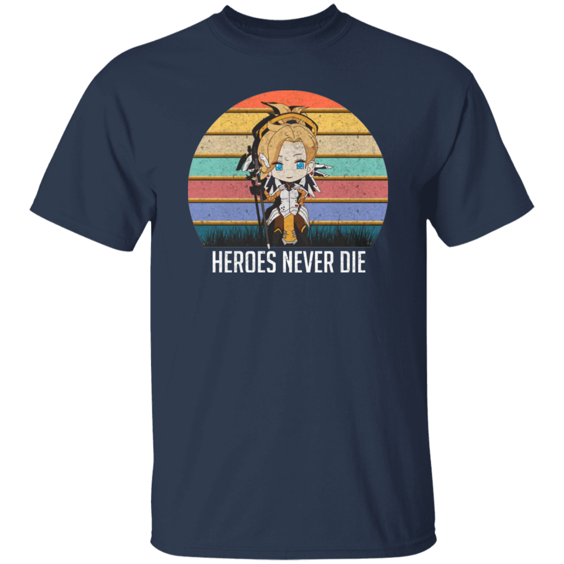 Heroes Never Die Vintage T-Shirt, Overwatch Shirt, Overwatch 2 Shirt, Mercy Shirt, Game Shirt, Game Lovers Shirt, Gamer Shirt	G500 5.3 oz. T-Shirt