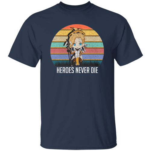Heroes Never Die Vintage T-Shirt, Overwatch Shirt, Overwatch 2 Shirt, Mercy Shirt, Game Shirt, Game Lovers Shirt, Gamer Shirt	G500 5.3 oz. T-Shirt