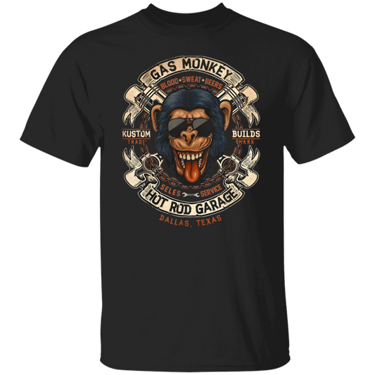 Monkey Gas Crossed Pistons Ribbon Logo  T-Shirt