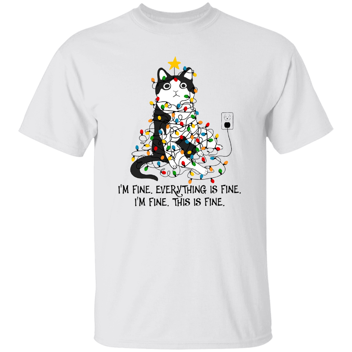 I'm Fine Everything Is Fine Cat Light Teacher Vintage Unisex  T-Shirt - letter