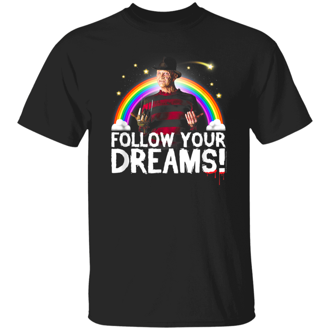 Nightmare On Elm Street Follow Dreams Rainbow Halloween Vintage T-Shirt, Freddy Krueger Shirt, Funny Freddy Krueger Shirt, Halloween Shirt G500 5.3 oz. T-Shirt
