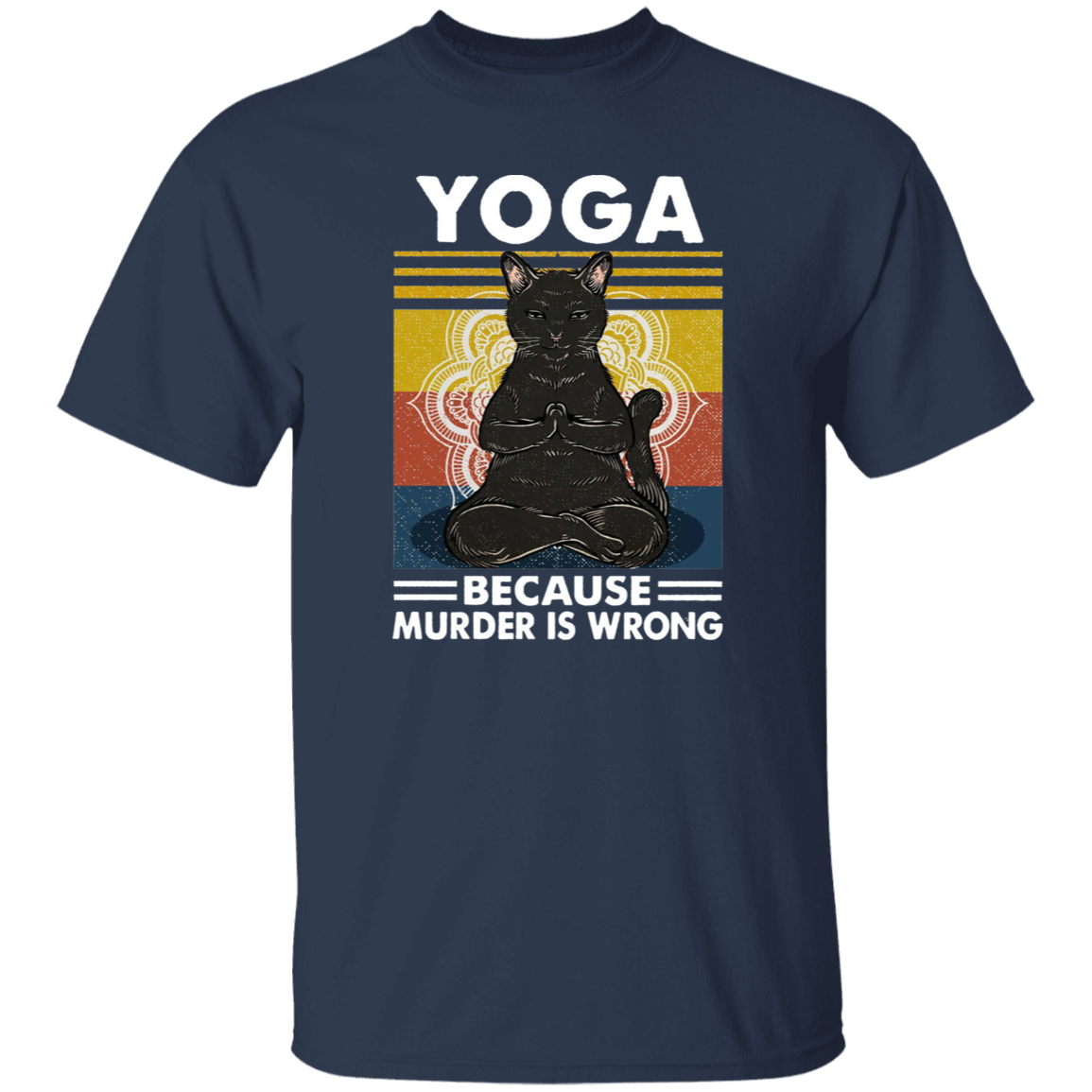 Black Cat Hippies Yoga Because Murder Is Wrong Vintage Men_s T-shirt Cotton Tee
