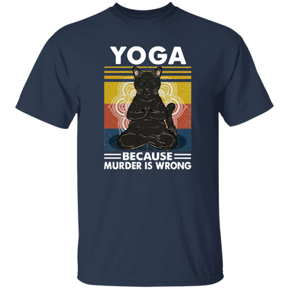 Black Cat Hippies Yoga Because Murder Is Wrong Vintage Men_s T-shirt Cotton Tee