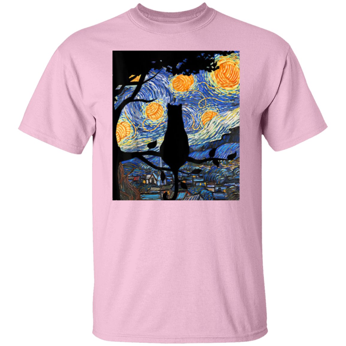 Cat T Starry Night Cat Tee Van Gogh Cat Gift T-Shirt - leleart