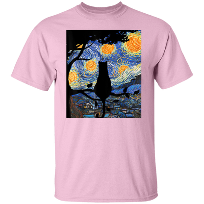 Cat T Starry Night Cat Tee Van Gogh Cat Gift T-Shirt - leleart
