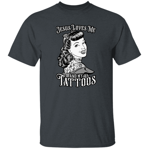 Jesus Loves Me And My Tattoos Tattooed Vintage Pop Art Girl Premium Vintage T-Shirt, Jesus Love Me Shirt, For jesus Lover Shirt, Jesus Love	G500 5.3 oz. T-Shirt