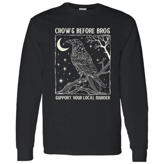 Crows Before Bros Support Your Local Murder Teacher Vintage G540 LS T-Shirt 5.3 oz. - letter