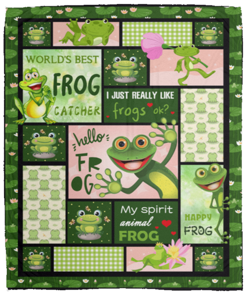 Frog Stuff Fleece Blanket, Premium Sherpa Blanket, Green Frog Quilt, Frog Blanket, Frog Lover Gifts, Cute Frog Blanket	VPM Cozy Plush Fleece Blanket - 50x60
