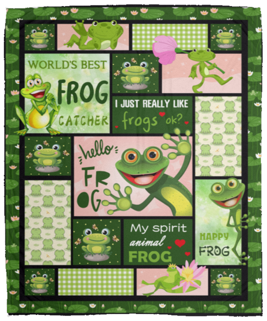 Frog Stuff Fleece Blanket, Premium Sherpa Blanket, Green Frog Quilt, Frog Blanket, Frog Lover Gifts, Cute Frog Blanket	VPM Cozy Plush Fleece Blanket - 50x60