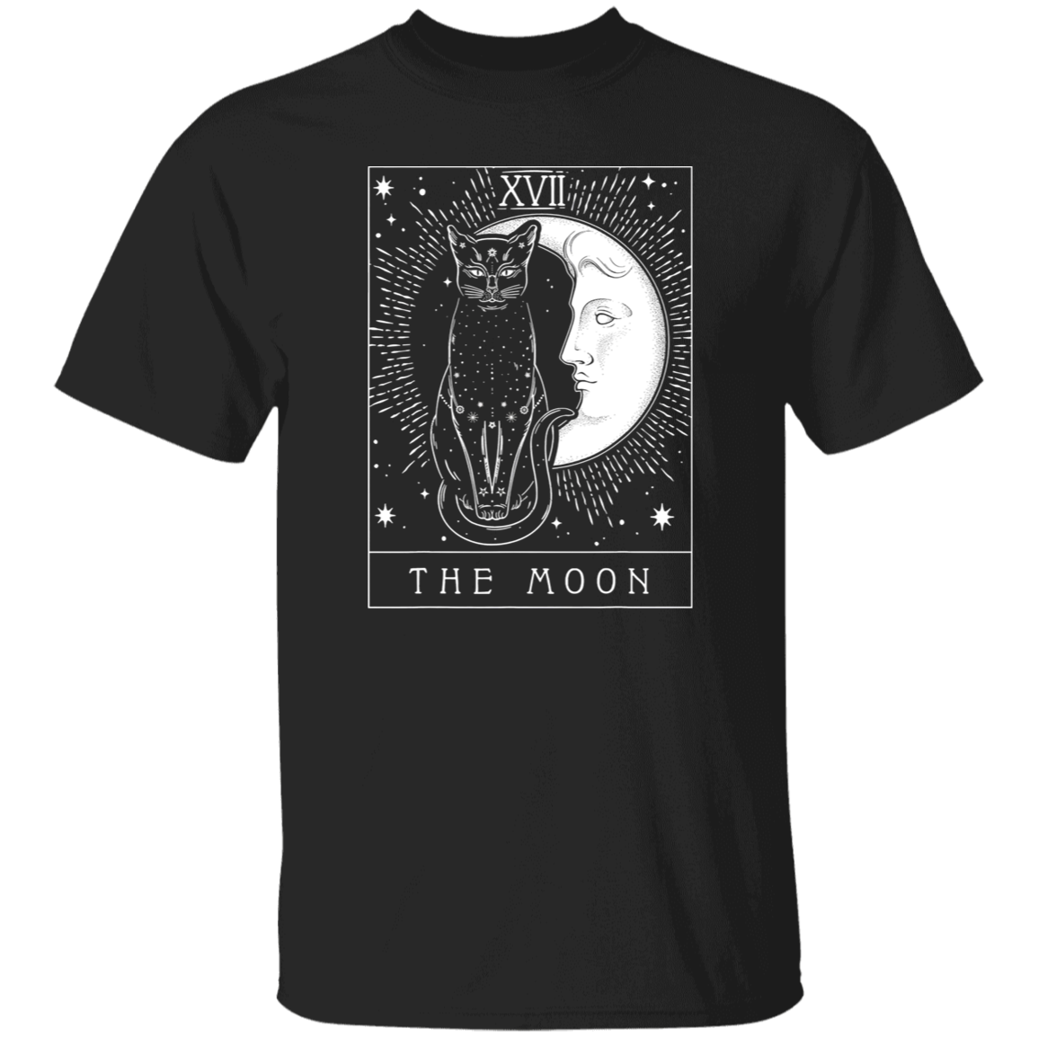 Tarot Card Crescent Moon And Cat Vintage T-Shirt, Cat Shirt, Cat Lovers Shirt, Cat Vintage Shirt, Black Cat Shirt, Tarot Card Shirt	G500 5.3 oz. T-Shirt