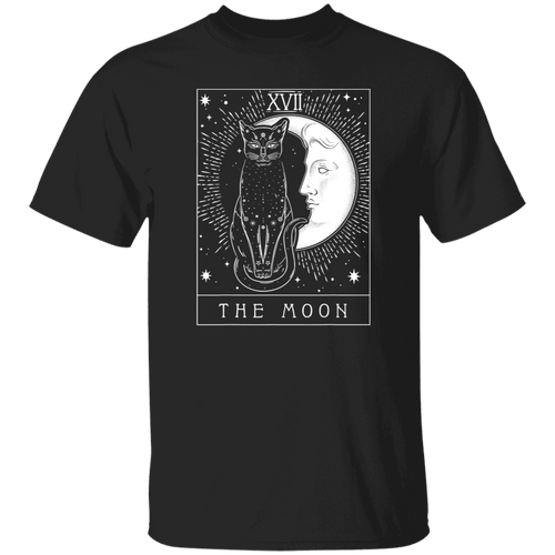Tarot Card Crescent Moon And Cat Vintage T-Shirt, Cat Shirt, Cat Lovers Shirt, Cat Vintage Shirt, Black Cat Shirt, Tarot Card Shirt	G500 5.3 oz. T-Shirt