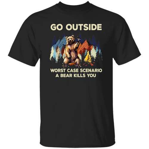 Go Outside Worst Case Scenario A Bear Kills You Vintage T-Shirt, Adventure Shirt, Picnic Shirt, Camping Shirt, Nature Lovers Shirt	G500 5.3 oz. T-Shirt