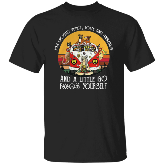 I'm Mostly Peace Love and Animals and A Little Go Vintage T-Shirt, Meditation Shirt, Hippie Shirt, Funny Gift Tee For You And Your Family	G500 5.3 oz. T-Shirt