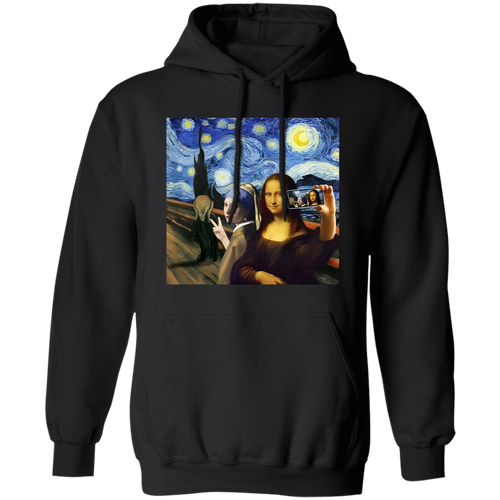 Mona Lisa Scream And Selfie Starry Night Van Gogh  Gildan Pullover Hoodie