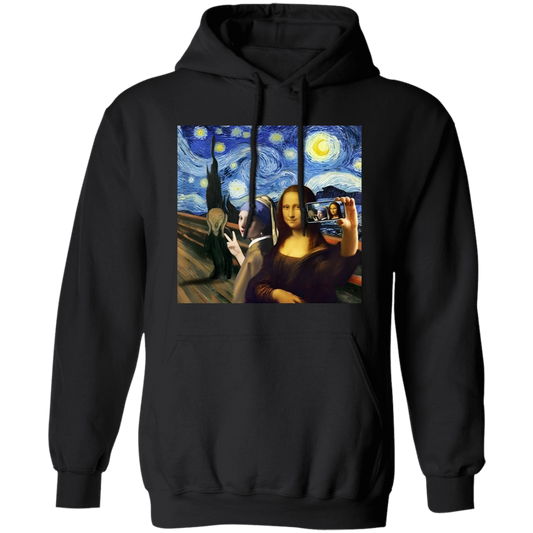 Mona Lisa Scream And Selfie Starry Night Van Gogh  Gildan Pullover Hoodie