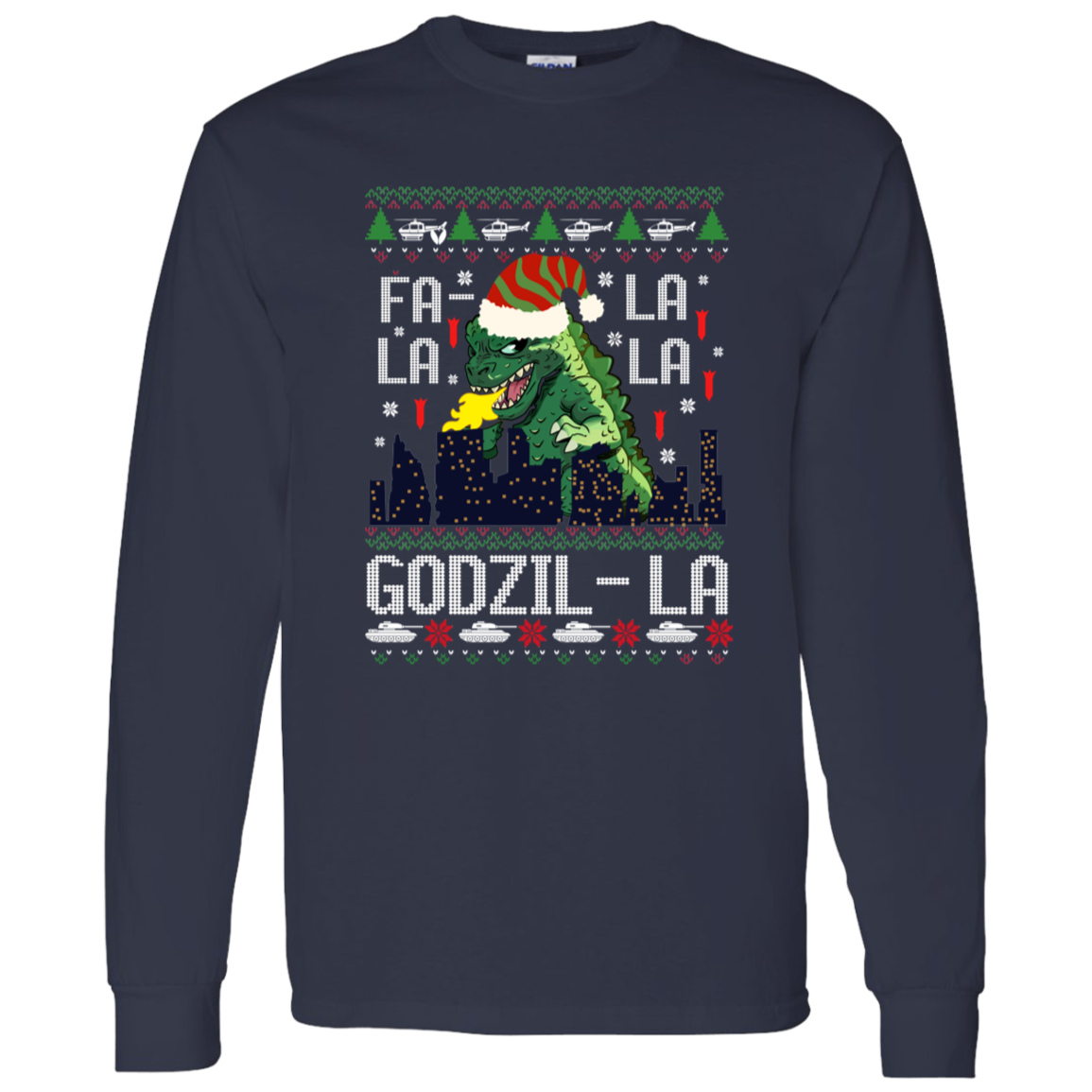 Fa La La La Godzilla Christmas Vintage T-Shirt - LONG SLEEVE