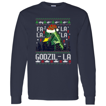 Fa La La La Godzilla Christmas Vintage T-Shirt - LONG SLEEVE