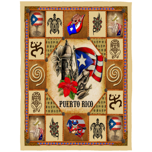 Puerto Rico Taino Symbols Fleece Blanket, Premium Sherpa Blanket, Puerto Rico Blanket, Puerto Rico Quilt, Puerto Rican Blanket	FLL Arctic Fleece Blanket 60x80