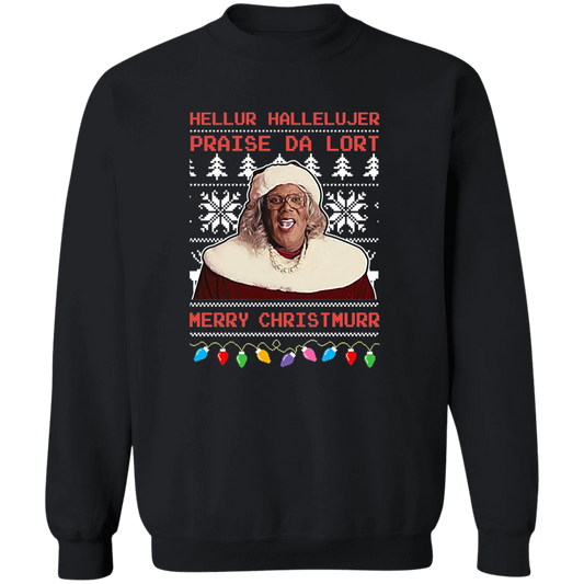 Madea Hellur Hallelujer Praise Da Lort Merry Christmas Vintage T-Shirt, Christmas Shirt, Madea Shirt, Gift Tee For You And Your Friends	G180 Gildan Crewneck Pullover Sweatshirt