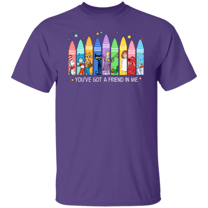 You've Got a Friend in Me Teacher Shirt, Cute Crayon Book Character Tee for Back to School