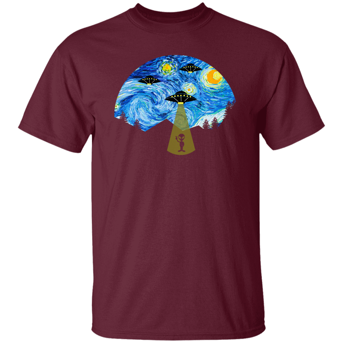 Starry Night UFO Alien Vintage T-Shirt