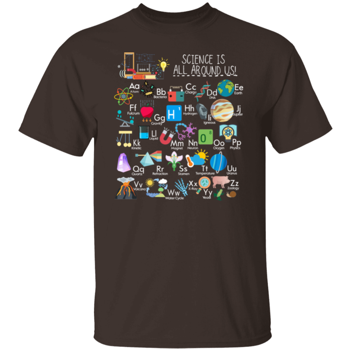 Science Is All Around Us Periodic TableT-Shirt, Science Alphabet Shirt, Fun & Educational STEM Tee for Teachers & Kid