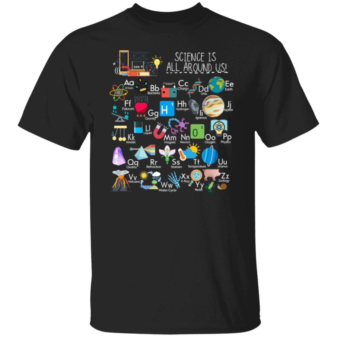 Science Is All Around Us Periodic TableT-Shirt, Science Alphabet Shirt, Fun & Educational STEM Tee for Teachers & Kid