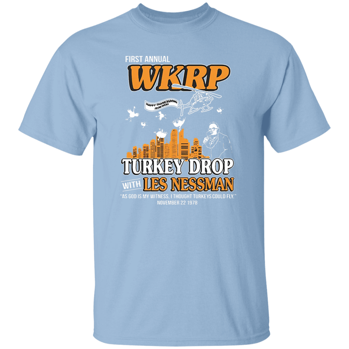 First Annual WKRP Turkey Drop Les Nessman Vintage T-Shirt, Thanksgiving Shirt, Turkey Shirt, Turkey Drop Shirt, Turkey Meme ShirtG500 5.3 oz. T-Shirt