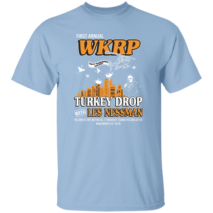 First Annual WKRP Turkey Drop Les Nessman Vintage T-Shirt, Thanksgiving Shirt, Turkey Shirt, Turkey Drop Shirt, Turkey Meme ShirtG500 5.3 oz. T-Shirt