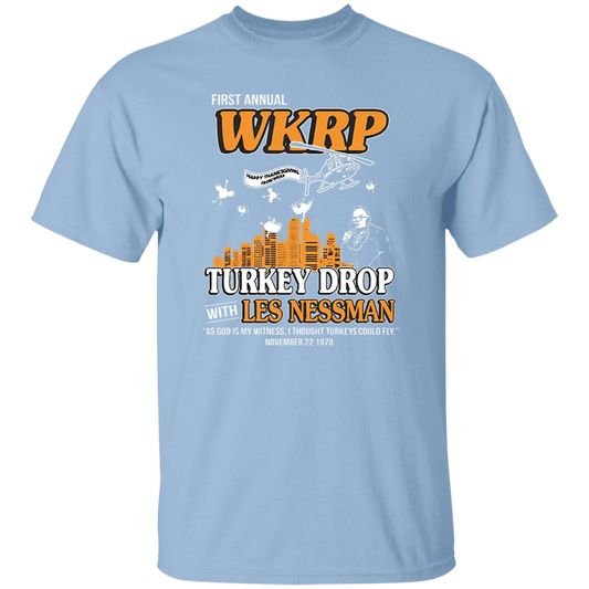 First Annual WKRP Turkey Drop Les Nessman Vintage T-Shirt, Thanksgiving Shirt, Turkey Shirt, Turkey Drop Shirt, Turkey Meme ShirtG500 5.3 oz. T-Shirt