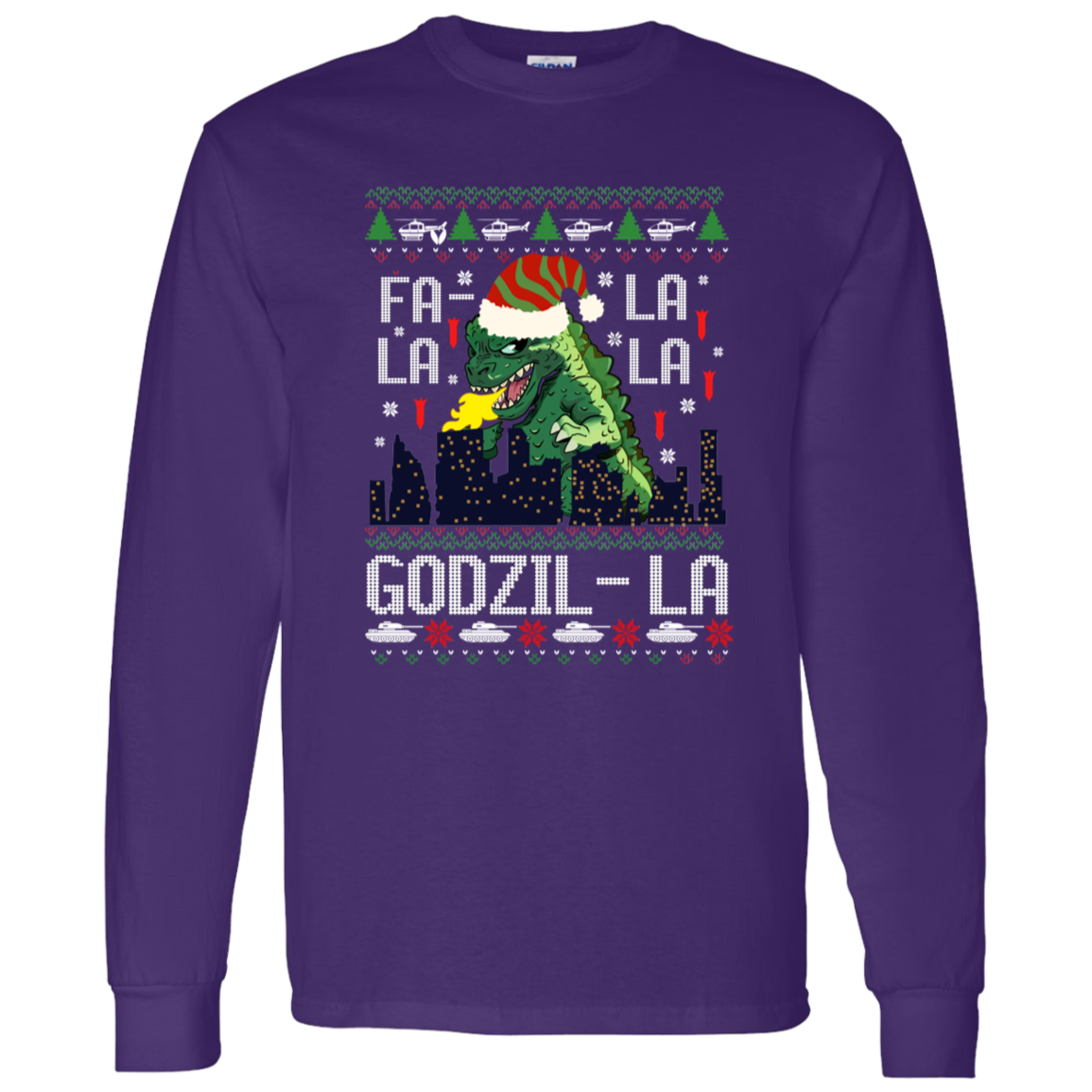 Fa La La La Godzilla Christmas Vintage T-Shirt - LONG SLEEVE