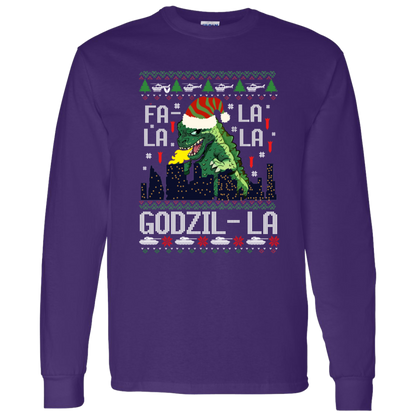 Fa La La La Godzilla Christmas Vintage T-Shirt - LONG SLEEVE