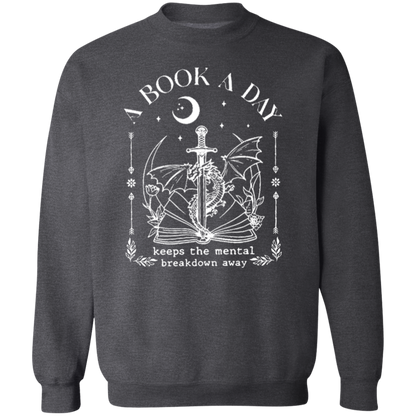 A Book A Day Keeps The Mental Breakdown Away Funny Literature Teacher Vintage G180 Crewneck Pullover Sweatshirt - letter