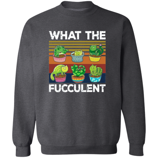 What The Fucculent Funny Cat Cactus Succulent Gardening Vintage T-Shirt, Cat Lover Shirt, Cat Cactus Shirt, Gift Tee For You And Your Family	G180 Gildan Crewneck Pullover Sweatshirt