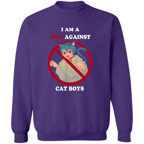 I Am A Mom Against Cat Boys Anime Japanese Vintage T-Shirt, Funny Cat Shirt, Cat Boys Shirt, Mothers Day Gift, Gift Tee For You And Family	G180 Gildan Crewneck Pullover Sweatshirt