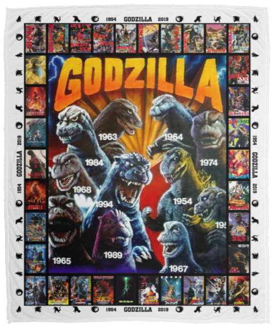 Godzilla All Version Fleece Blanket, Premium Sherpa Blanket, Monster Blanket, Godzilla Vs Kong Blanket, Godzilla Movie Blanket	VPM Cozy Plush Fleece Blanket - 50x60