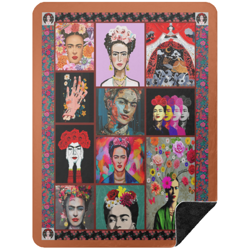Best Gift Beautiful Frida Kahlo Fleece Blanket, Premium Sherpa Blanket, Painter Blanket, Frida Kahlo Blanket, Colorful Frida Kahlo Quilt	BSHL Premium Black Sherpa Blanket 60x80