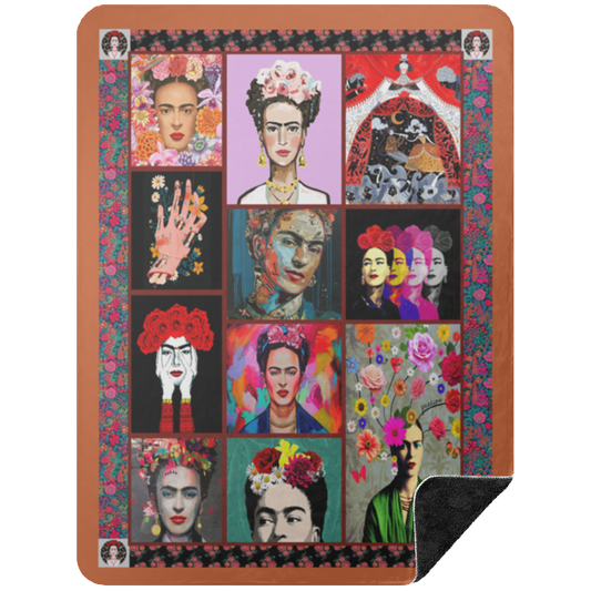 Best Gift Beautiful Frida Kahlo Fleece Blanket, Premium Sherpa Blanket, Painter Blanket, Frida Kahlo Blanket, Colorful Frida Kahlo Quilt	BSHL Premium Black Sherpa Blanket 60x80