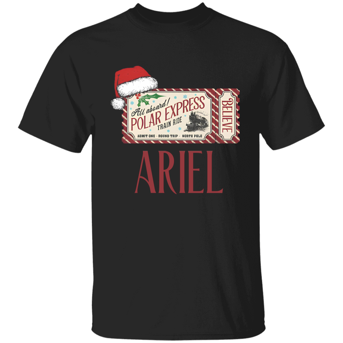 Personalized Hold Your Ticket All Aboard Polar Christmas Express Train Ride Funny Christmas Teacher Vintage T-Shirt - Ariel