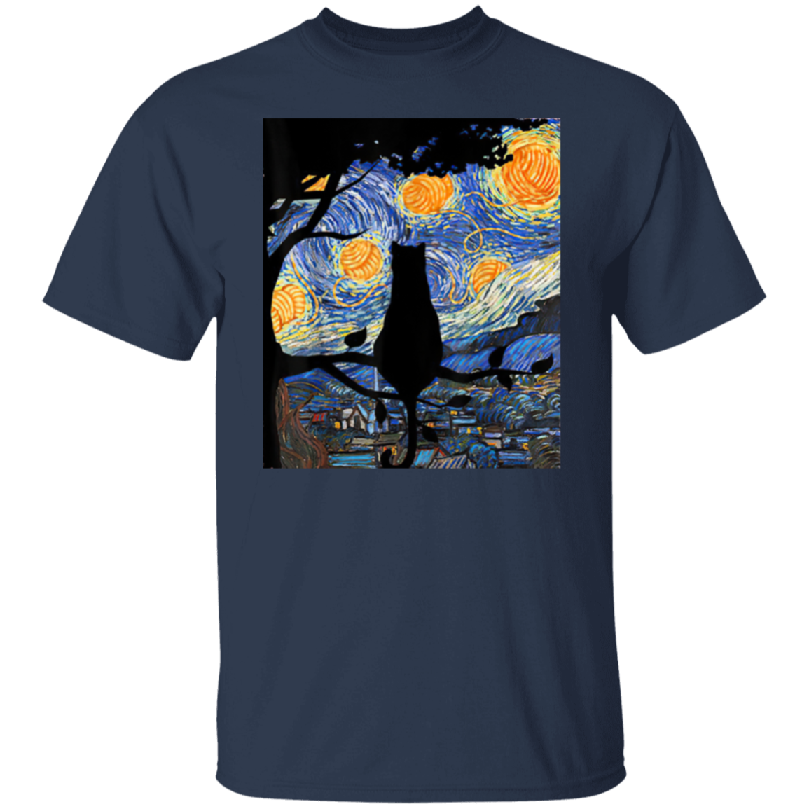 Cat T Starry Night Cat Tee Van Gogh Cat Gift T-Shirt - leleart