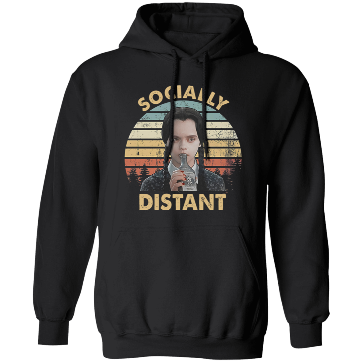 Socially Distant Funny Vintage T-Shirt, Wednesday Addams Shirt, Addams Family Shirt, Gift Tee For You And Your Family	G185 Gildan Pullover Hoodie