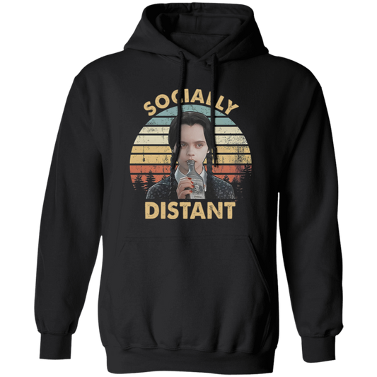 Socially Distant Funny Vintage T-Shirt, Wednesday Addams Shirt, Addams Family Shirt, Gift Tee For You And Your Family	G185 Gildan Pullover Hoodie