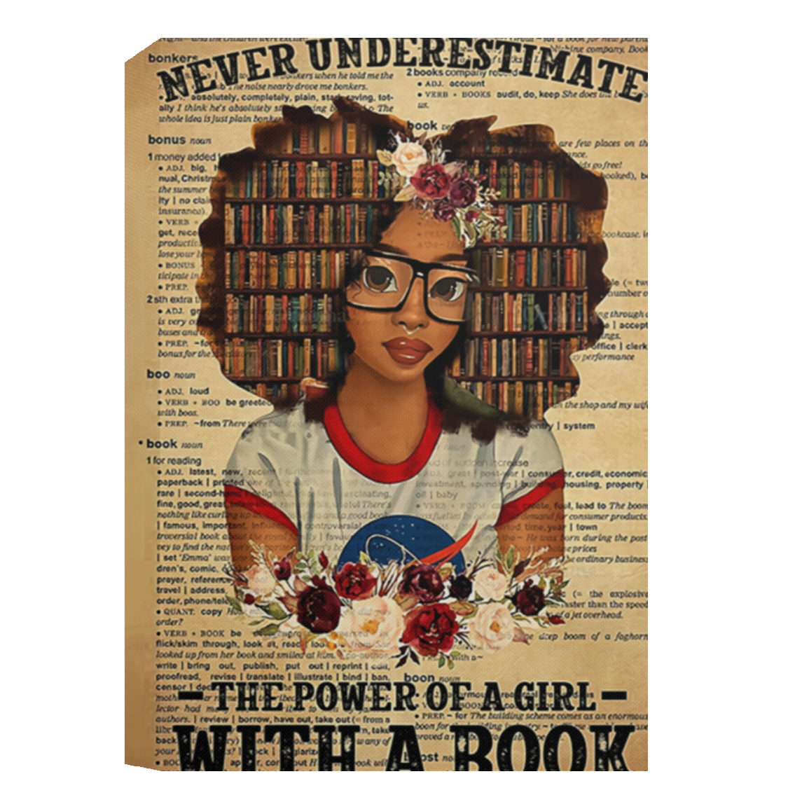 Never Underestimate The Power Of A Girl With A Book Framed Canvas, Unframed Poster, Reading Lover Gift, Book Wall Decor	CANPO15 Deluxe Portrait Canvas 1.5in Frame
