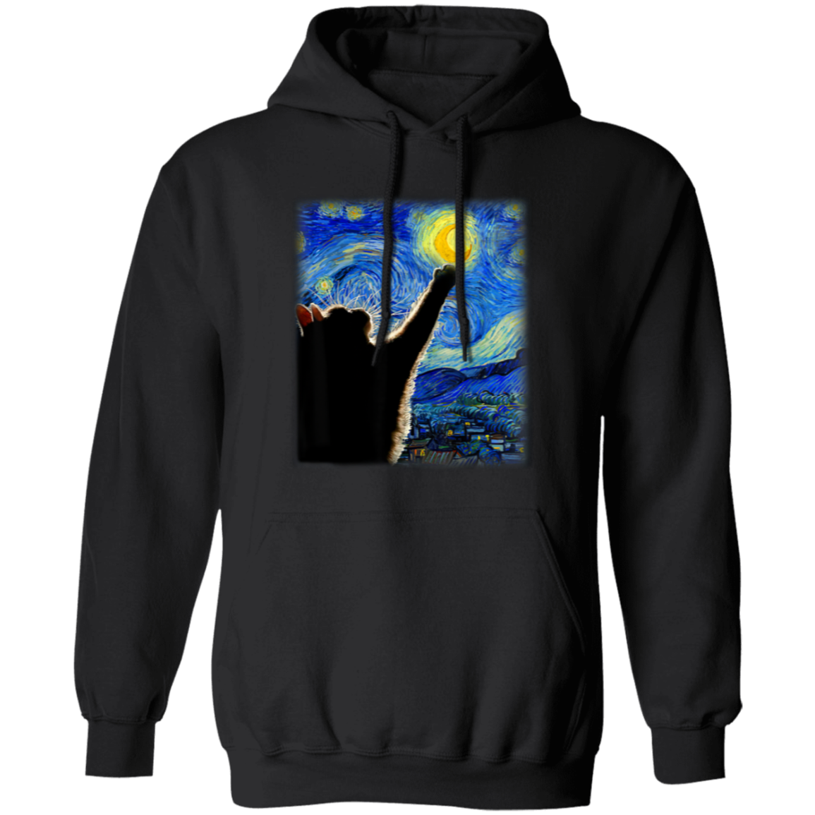 Starry Night Cat Van Gogh Cat Vintage Pullover Hoodie