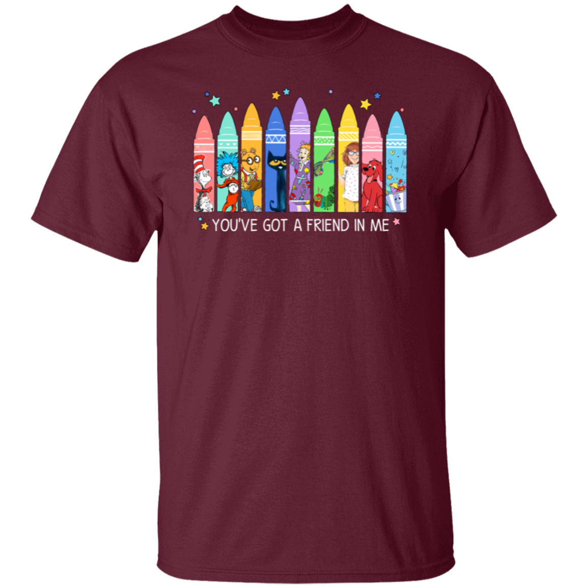 You've Got a Friend in Me Teacher Shirt, Cute Crayon Book Character Tee for Back to School