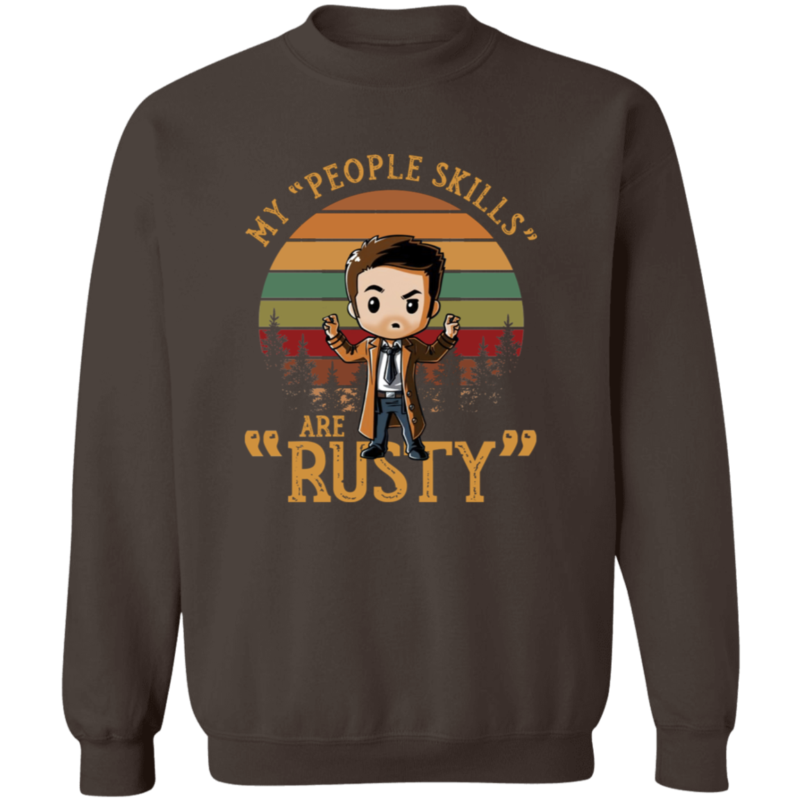 Chibi Castiel Supernatural My People Skills Are Rusty  Gildan Crewneck Pullover Sweatshirt